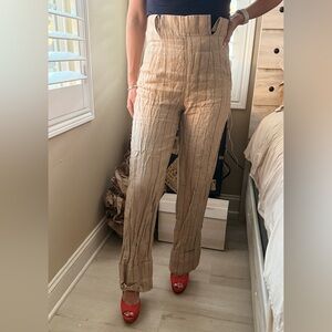 Zara Women's Tan Pinstripe Linen Pants